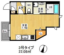 アールスマートエムジー九大学研都市3 ワンルームの間取図画像