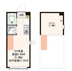ハーモニーテラス桜上水III 1階ワンルームの間取り