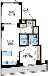 グランカーサ馬込1 6階2LDKの間取り