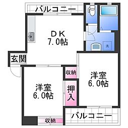 ハイツ有本 2DKの間取図画像