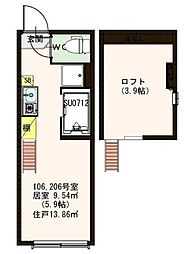 フェリス・ソレイユ壱番館 ワンルームの間取図画像