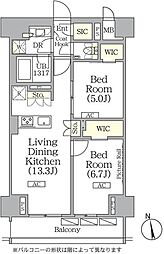 ザ・パークハビオ神楽坂レジデンスサウス 2階2LDKの間取り