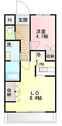 ヒールコート沢田 1LDKの間取図画像