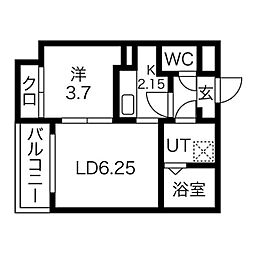 エレガンテブリッサ姪浜駅南 1LDKの間取図画像