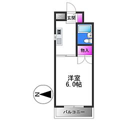 瓜破シャルマン 1Kの間取図画像