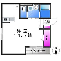 スカイフィールドC棟 ワンルームの間取図画像