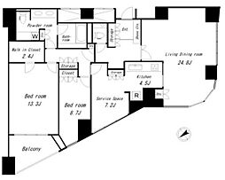 東京メトロ銀座線 外苑前駅 徒歩5分の賃貸マンション 22階2SLDKの間取り