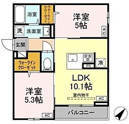 Asset-Court曙町 2階2LDKの間取り