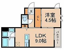 エキューム登戸 1LDKの間取図画像