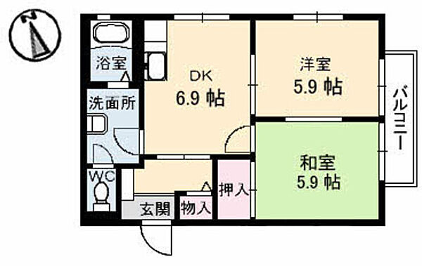 Ｃｏｓｍｏ　Ｔｏｗｎ　Ｉ棟 201｜香川県高松市由良町(賃貸アパート2DK・2階・44.64㎡)の写真 その2