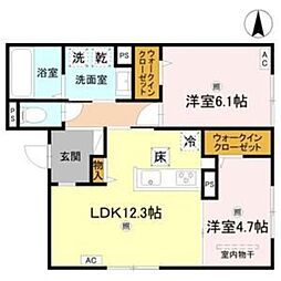 RETORIA瓦口WEST 2LDKの間取図画像