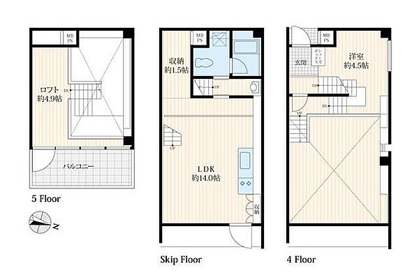 南麻布スキップフラット ｜東京都港区南麻布１丁目(賃貸マンション1SLDK・4階・65.60㎡)の写真 その2