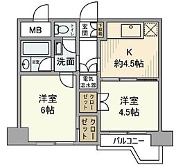 ノア新宿 2Kの間取図画像