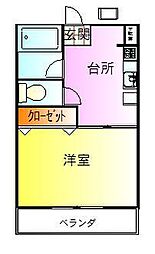 第二田辺コーポ 1階1Kの間取り