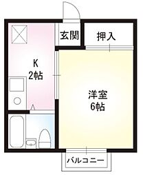 アフタヌーンクロダパート2 1Kの間取図画像
