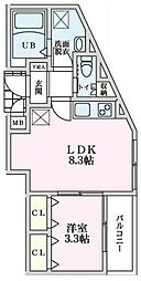 ガーテ中落合 2階1LDKの間取り