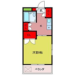 フォレストイン八幡 3階1Kの間取り