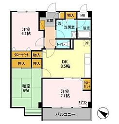 パインツリーコート 3階3DKの間取り