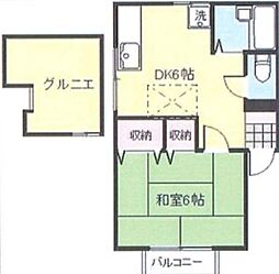 クローバー荘3 1DKの間取図画像