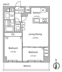 ドゥーエ南千住 5階2LDKの間取り