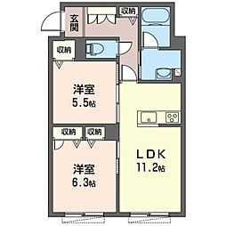 シャインフレア 2LDKの間取図画像
