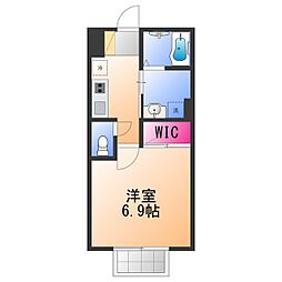 サニーウエル 2階1Kの間取り
