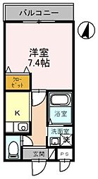 フォンテーヌ上野芝 1Kの間取図画像