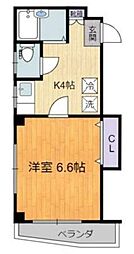 THE フォートクワハラ 4階1Kの間取り