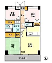 グランディス新八柱 3LDKの間取図画像