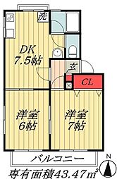 フィオーレ市川 2DKの間取図画像