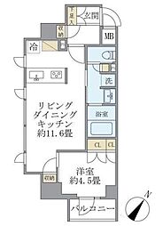 ジオエント駒込 5階1LDKの間取り