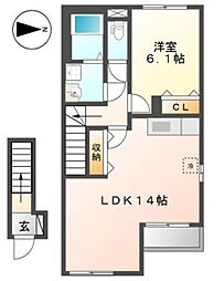 アミューズ 2階1LDKの間取り