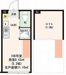 ハーモニーテラス志茂XV 1階ワンルームの間取り