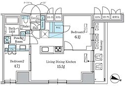 パークアクシス板橋本町ステーションゲート 5階2LDKの間取り