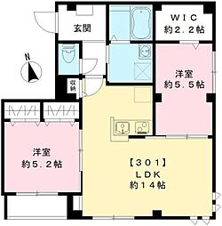 リビエール水神 3階2LDKの間取り