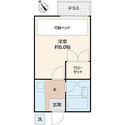ハウスピアヤマモト 1Kの間取図画像