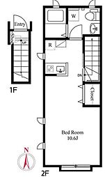 東急目黒線 西小山駅 徒歩10分の賃貸アパート 2階1Kの間取り