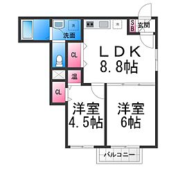 南海線 石津川駅 徒歩12分の賃貸アパート 1階2DKの間取り