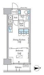 パークアクシス新宿百人町 1階1DKの間取り