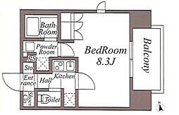 ズーム池袋ウエスト 2階1Kの間取り