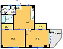 グリーンヒル 3階2DKの間取り