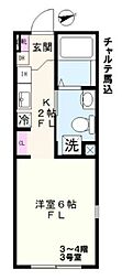 チャルテ馬込 4階1Kの間取り