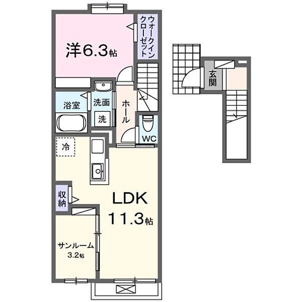 シャトレーBAN ｜神奈川県大和市下鶴間(賃貸アパート1LDK・2階・50.74㎡)の写真 その2