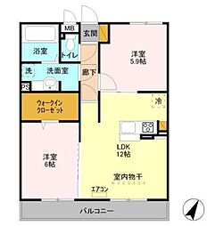 D-room与野公園ローズパーク 2LDKの間取図画像