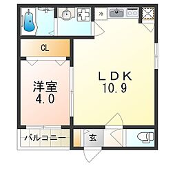 GRANDIR小路東 1LDKの間取図画像