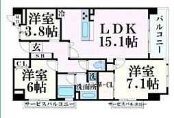 インペリアル新神戸 11階1LDKの間取り