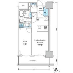 ロイヤルパークスＥＲ万代 7階1LDKの間取り