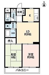 薬園台ガーデンタウン 2DKの間取図画像
