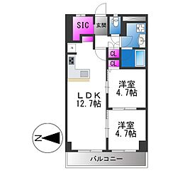 平野コーポ 2LDKの間取図画像