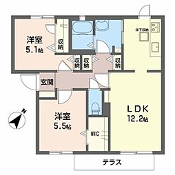 カーサミーア2B棟 2LDKの間取図画像